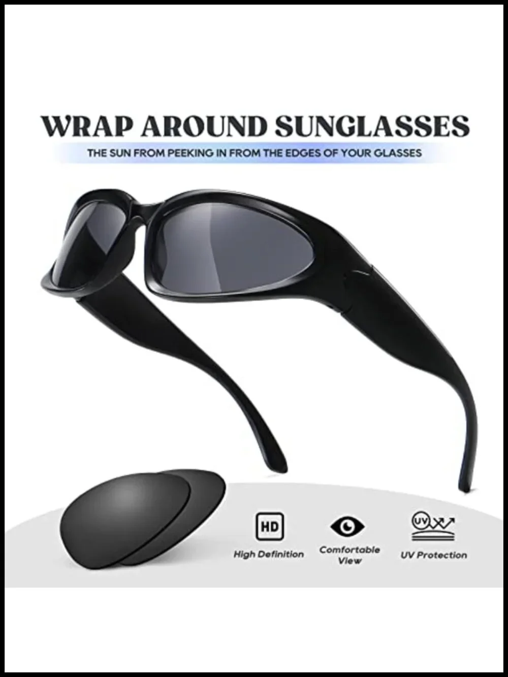 Y2K Wrap Around Sunglasses Oval Sporty Shades UV Protection